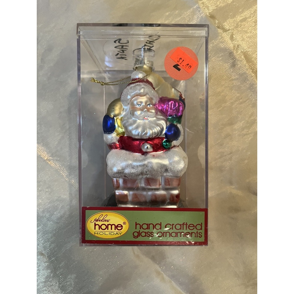 Santa Hand Blown Glass Vtg 90's 6 Inch Christmas Ornament with Case